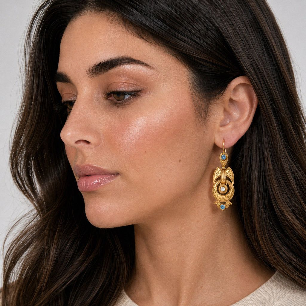 Brincos Lux Azul em Prata Dourada