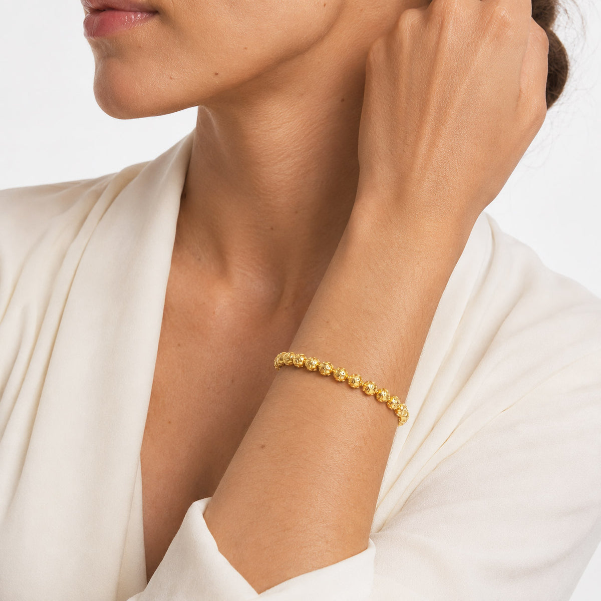Pulseira Contas de Viana Pequenas em Prata Dourada