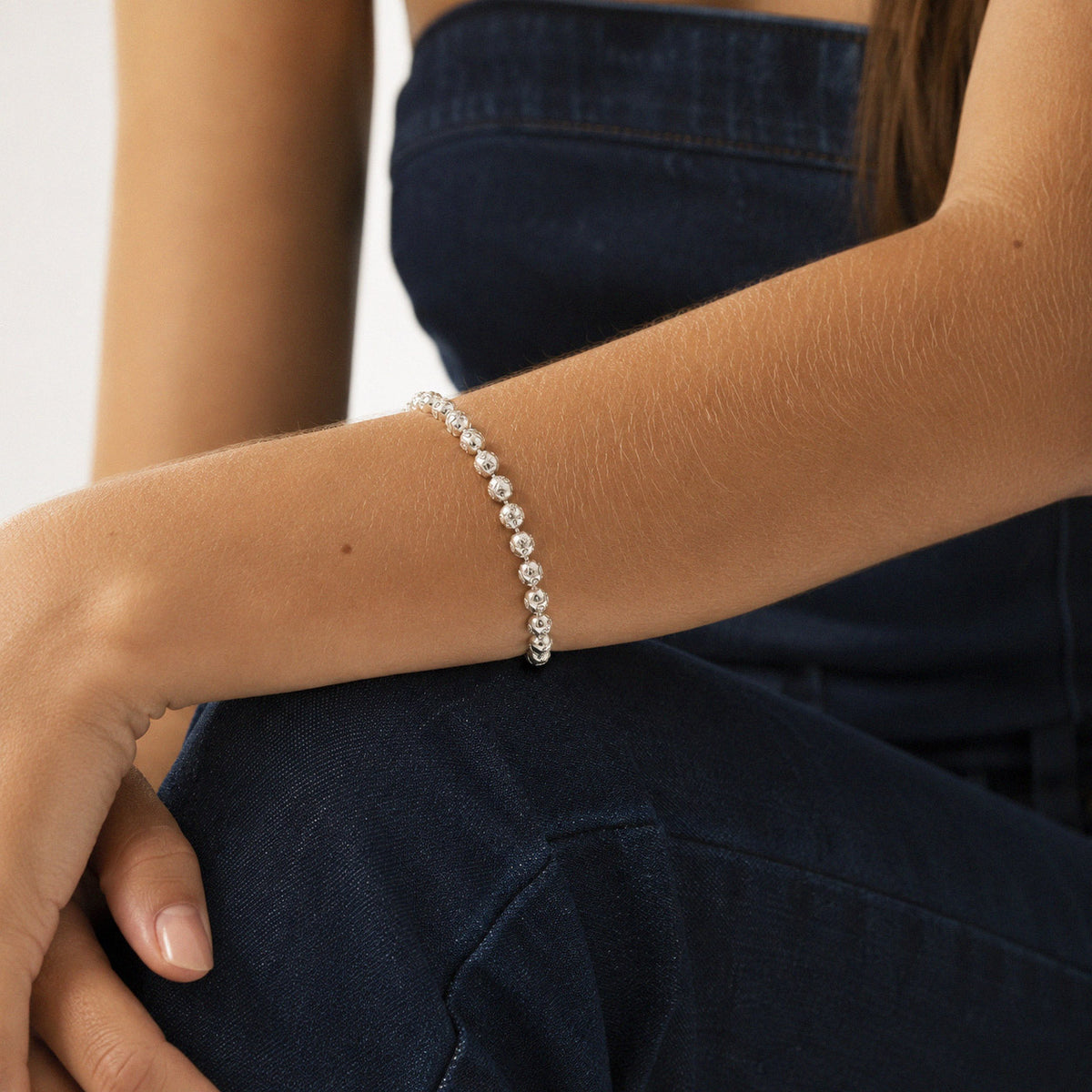 Pulseira Contas de Viana Pequenas em Prata