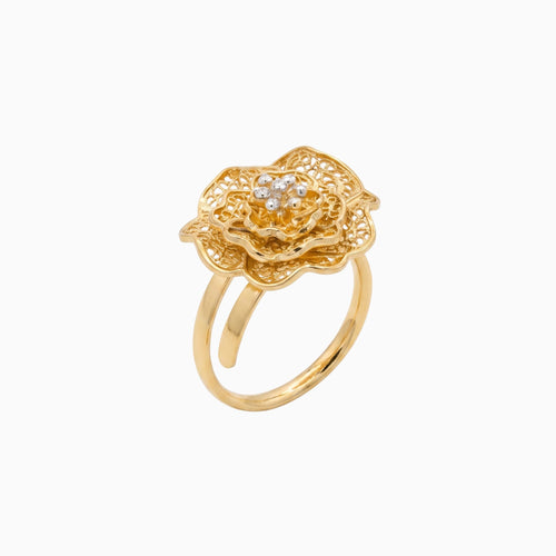Anel Flor em Prata Dourada