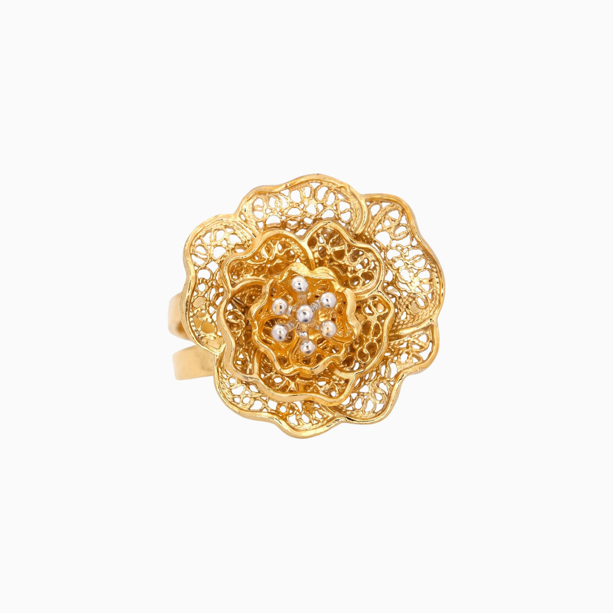 Anel Flor em Prata Dourada