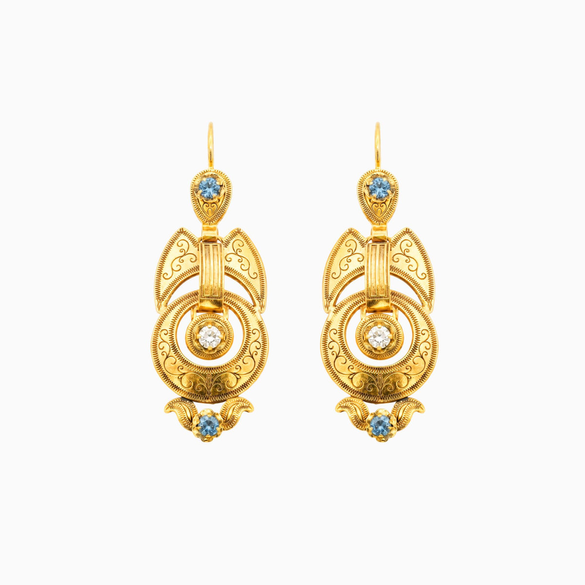 Brincos Lux Azul em Prata Dourada