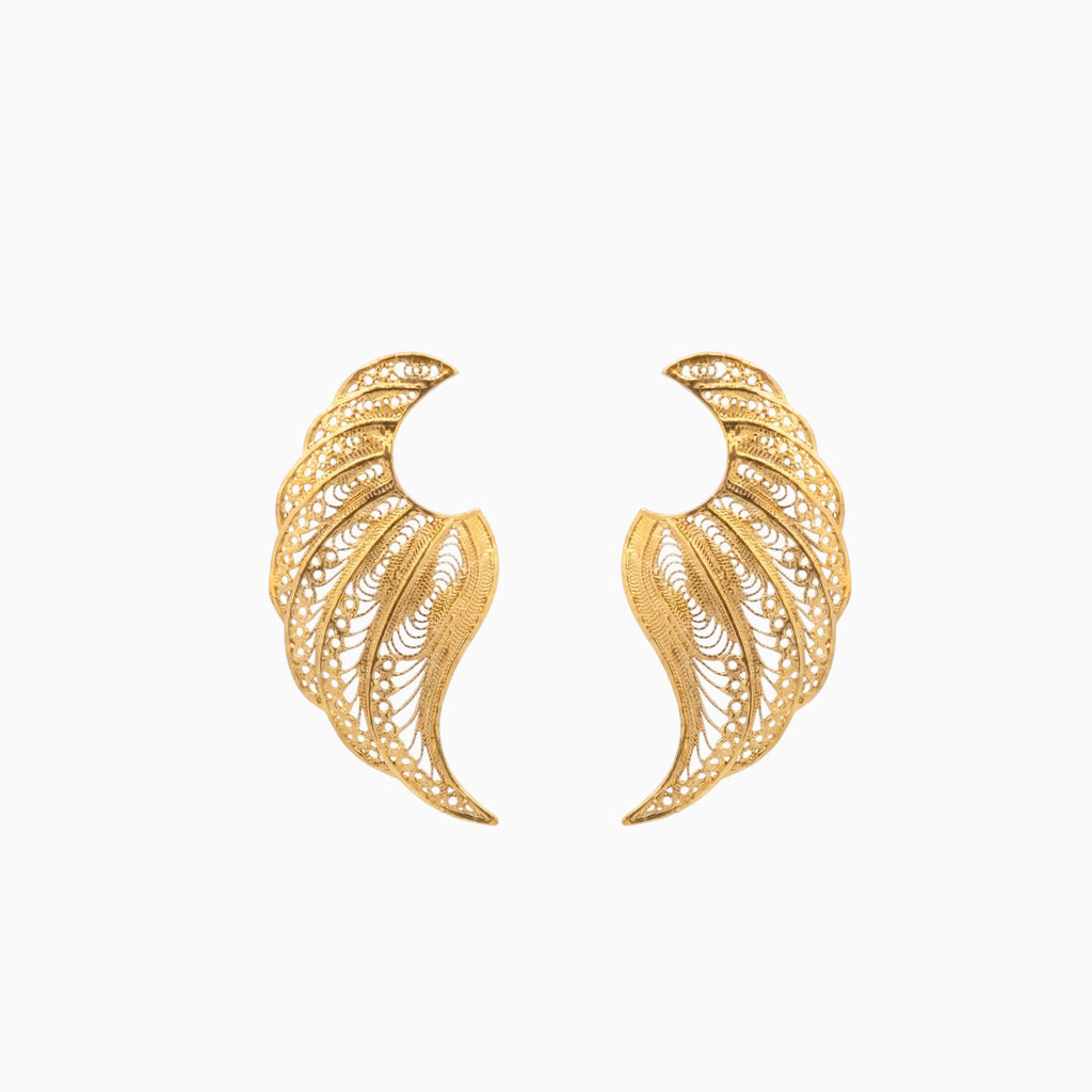 Brincos Asas de Anjo em Prata Dourada
