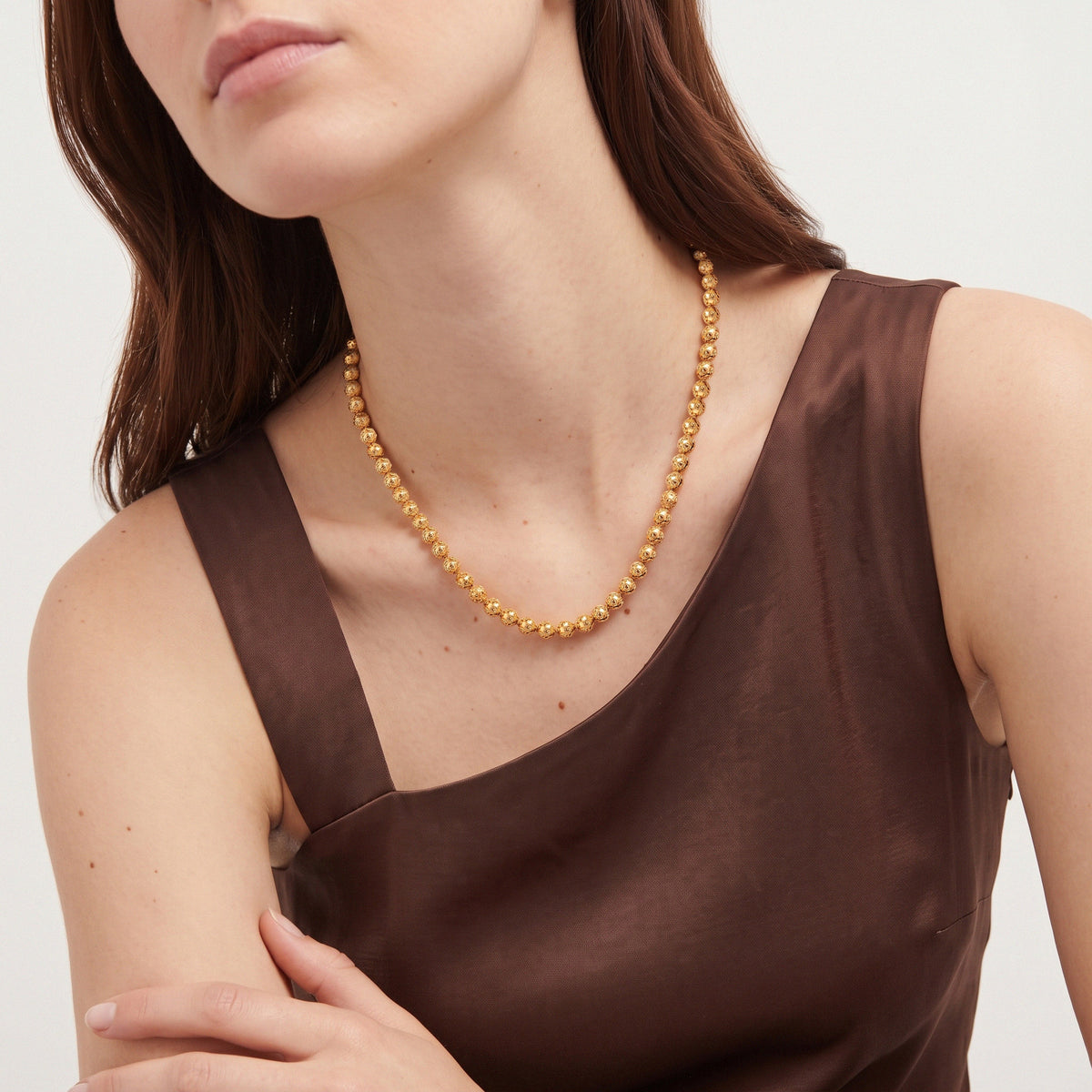 Colar Contas de Viana em Prata Dourada