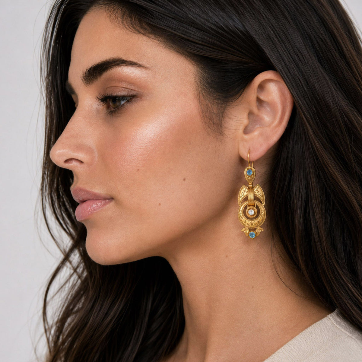 Brincos Lux Azul em Prata Dourada